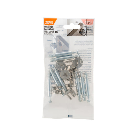 Taskmaster 44mm Nickel Plated Zinc Cam Connector and Bolt 8 Pack