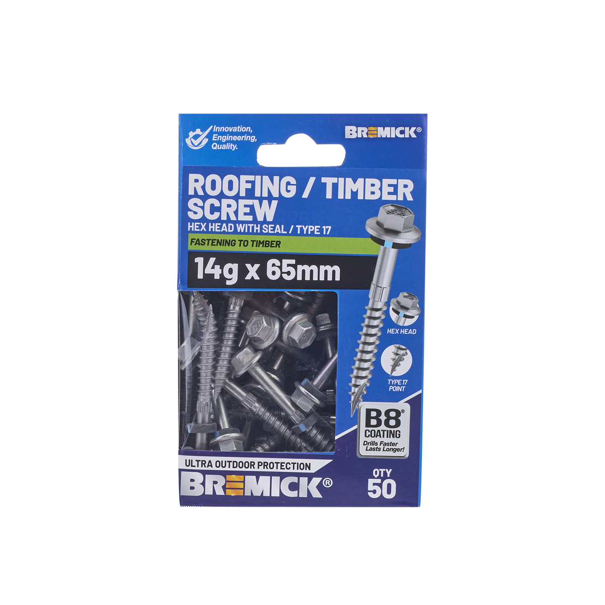 Bremick Hex Roofing Screw 14g x 65mm - 50 Pack - Watertight - Corrosion Resistant - SuperSaverAU - view 2