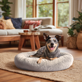 Art Bob Plush Donut Bed - 680 x 800mm - Grey - Two-Tone Faux Fur - Medium Pets - SuperSaverAU - view 2