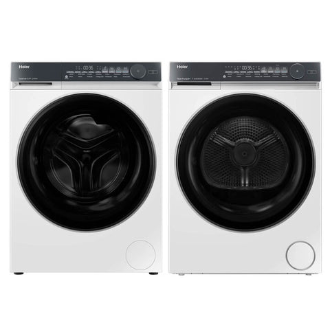Haier 500 Series 9.5kg Front Load Washer & 8kg Heat Pump Dryer - White - Ultra Quick 29 - HWFS95NW1HDHPS80NW1