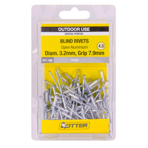 Otter 3.2 x 7.9mm Open Aluminium Blind Rivets 100 Pack