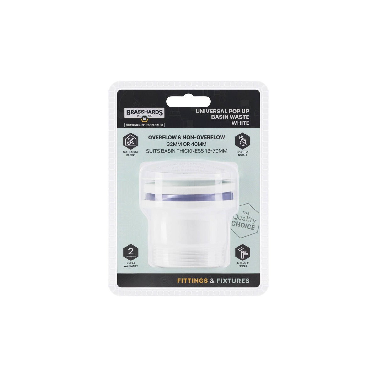 Brasshards White Universal Pop Up Basin Waste - 62mm x 70mm - Easy Install - SuperSaverAU - view 3