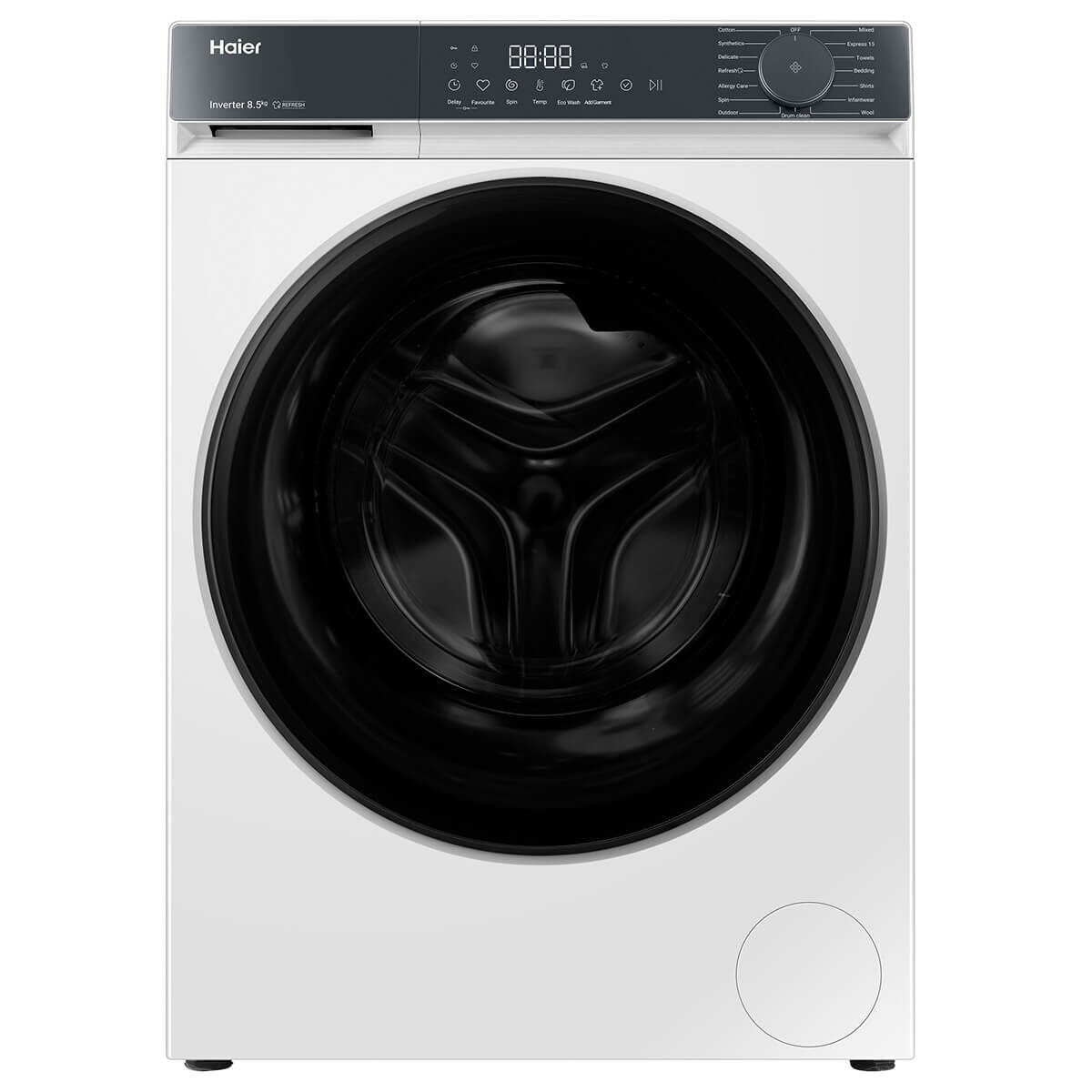 Haier 8.5kg Front Loader - White, Express 15 Cycle, Steam Refresh, 5 Star Energy - HWF85KW1