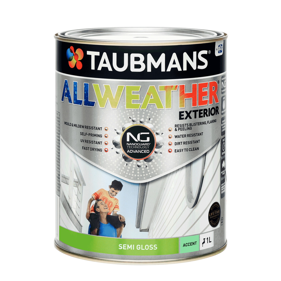 Taubmans 1L Accent Semi Gloss All Weather Exterior Paint - Water Based - Mould Resistant - SuperSaverAU - view 1