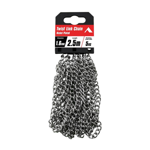 Pinnacle 1 Twist Link Chain 6mm x 2.5m - Nickel Plated - 5kg Load Rating - SuperSaverAU - view 1
