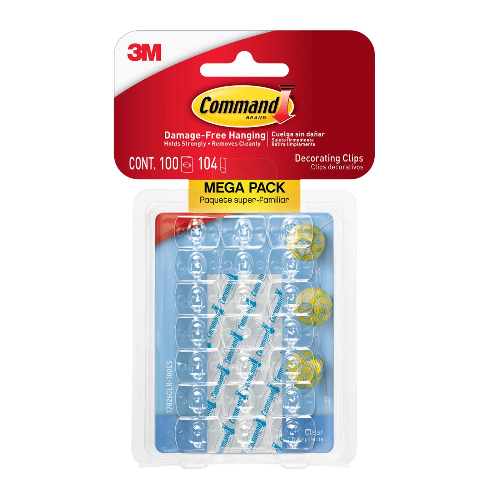 Command Clear Decorating Clip Mega Pack 100 Pack - Damage-Free Light Clips