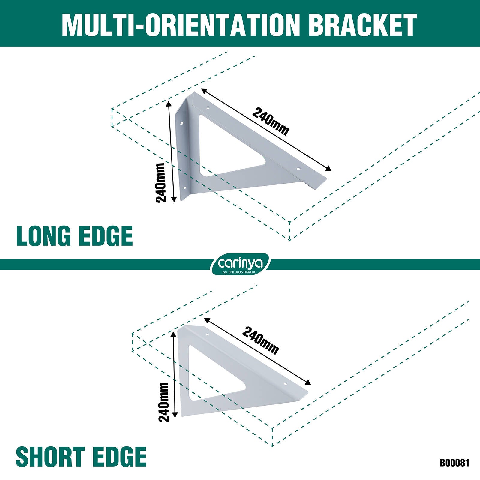 Carinya 240 x 240mm White Powder Coated Steel Triangle Stayed Bracket 100kg