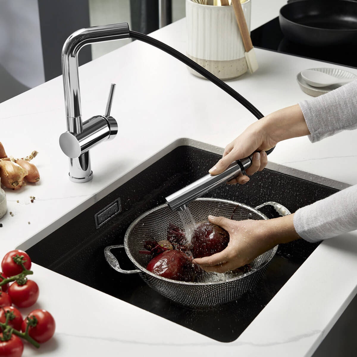 Blanco Etagon 500-U single bowl undermount sink - SILGRANIT black, Etagon rails, InFino drain - 528007