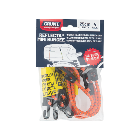 Grunt Mini Reflecta Flat Bungee Strap 250mm Rubber Reflective 4 Pack
