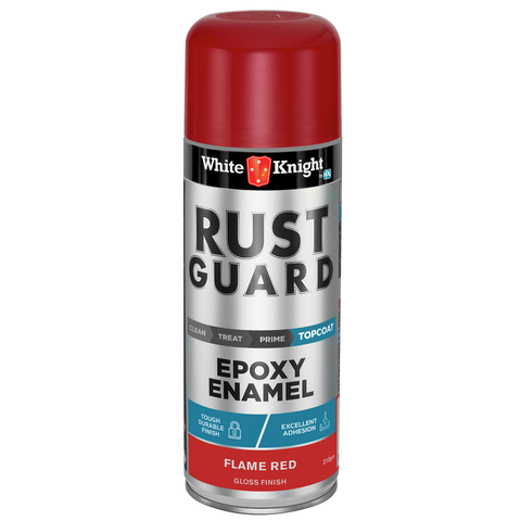 White Knight Rust Guard Epoxy Enamel Spray Paint 310g Flame Red Gloss - SuperSaverAU - view 1