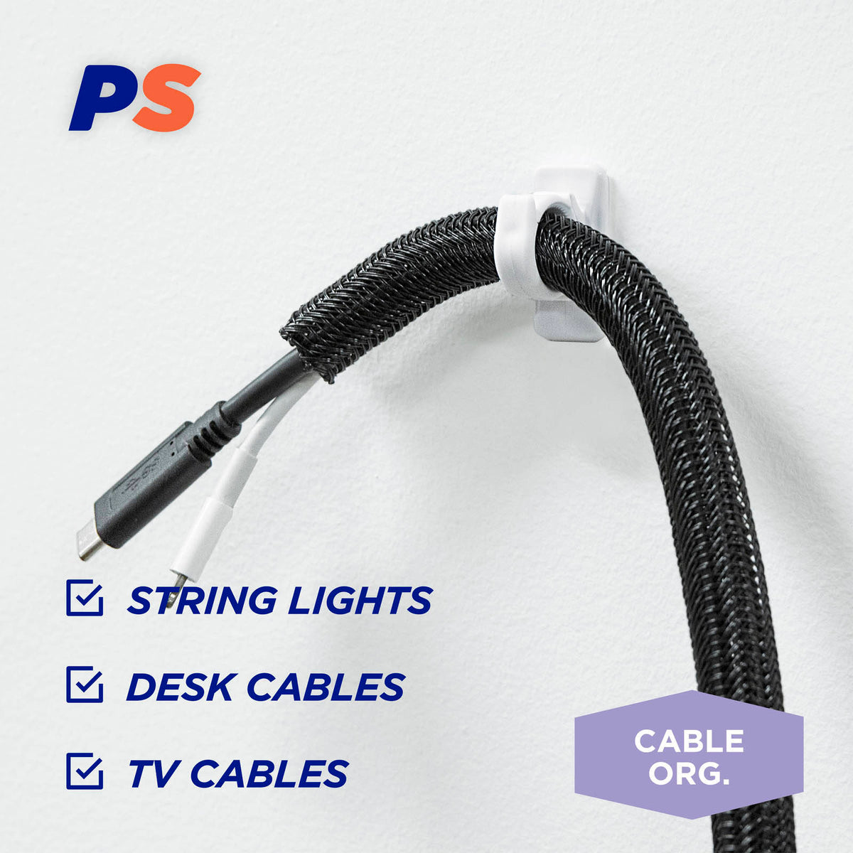 Permastik Small Permanent Cable Clips 12 Pack - White, Self-Adhesive, No-Drill