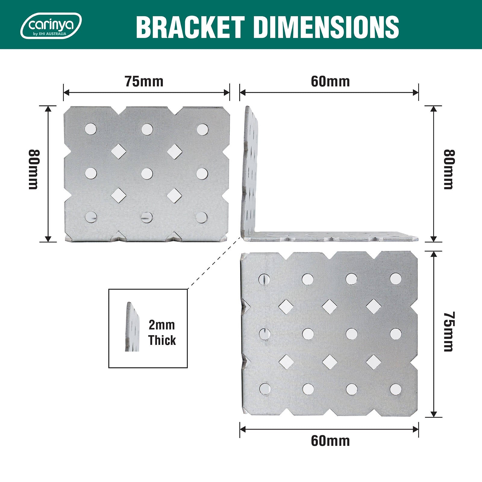 Carinya 60 x 80 x 75 x 2mm Galvanised Steel Angle Make-A-Bracket