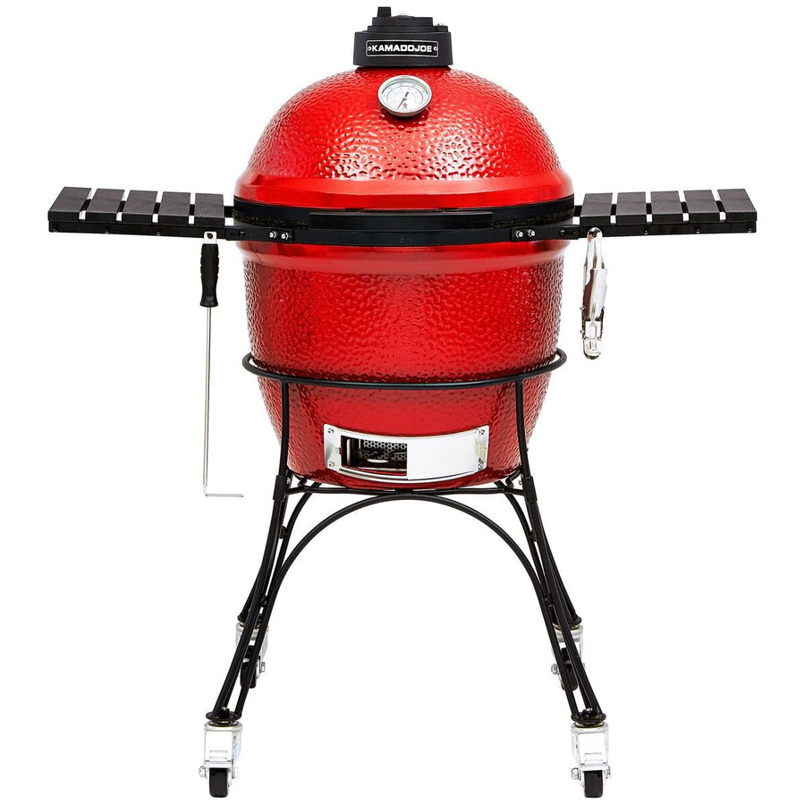 Kamado Joe Classic I Ceramic Grill - Red, Two-Tier Cooking, Cart with Locking Wheels - KJ23RH