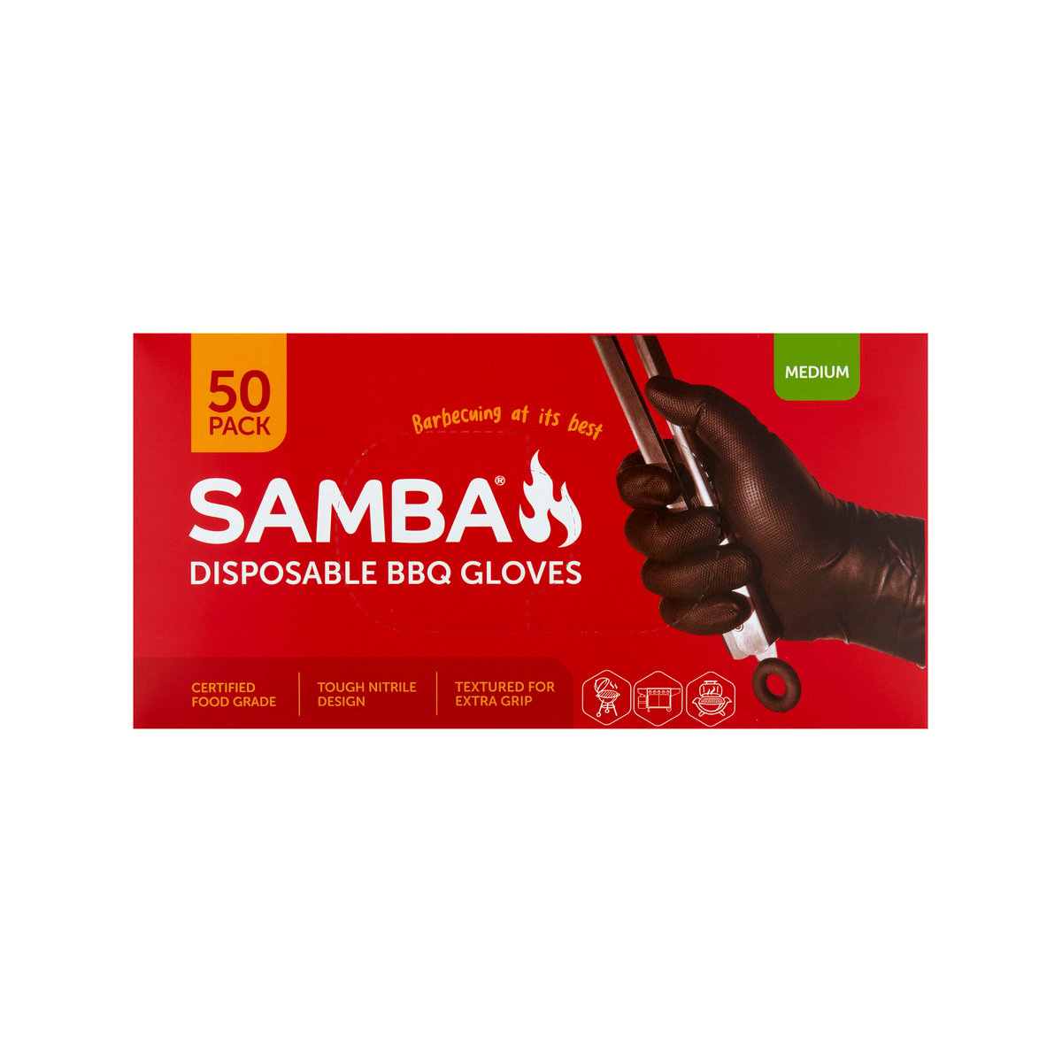 Samba Medium Disposable BBQ Gloves 50 Pack - Nitrile - 120mm x 65mm - Puncture Resistant - SuperSaverAU - view 2