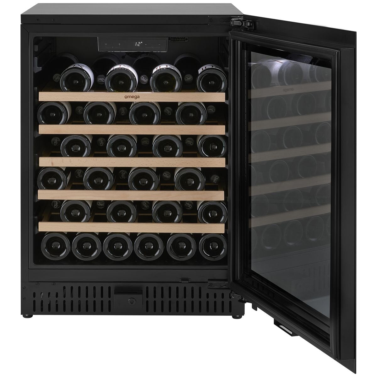 Omega 52 Bottle Single Zone Wine Cabinet - Black, Triple Glazed UV Glass, Built-In or Freestanding - OCW52SB