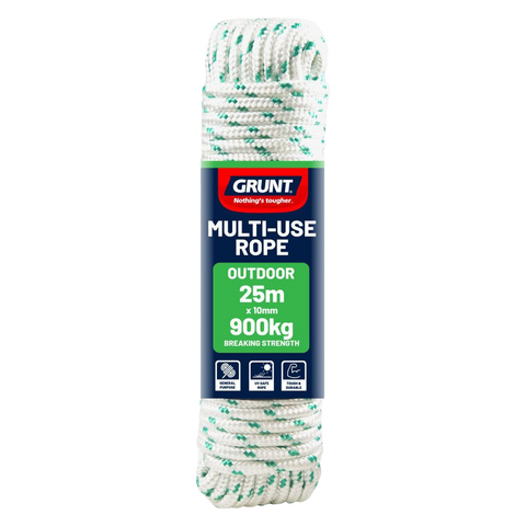 Grunt 10mm x 25m White and Green Braided Outdoor Rope 900kg