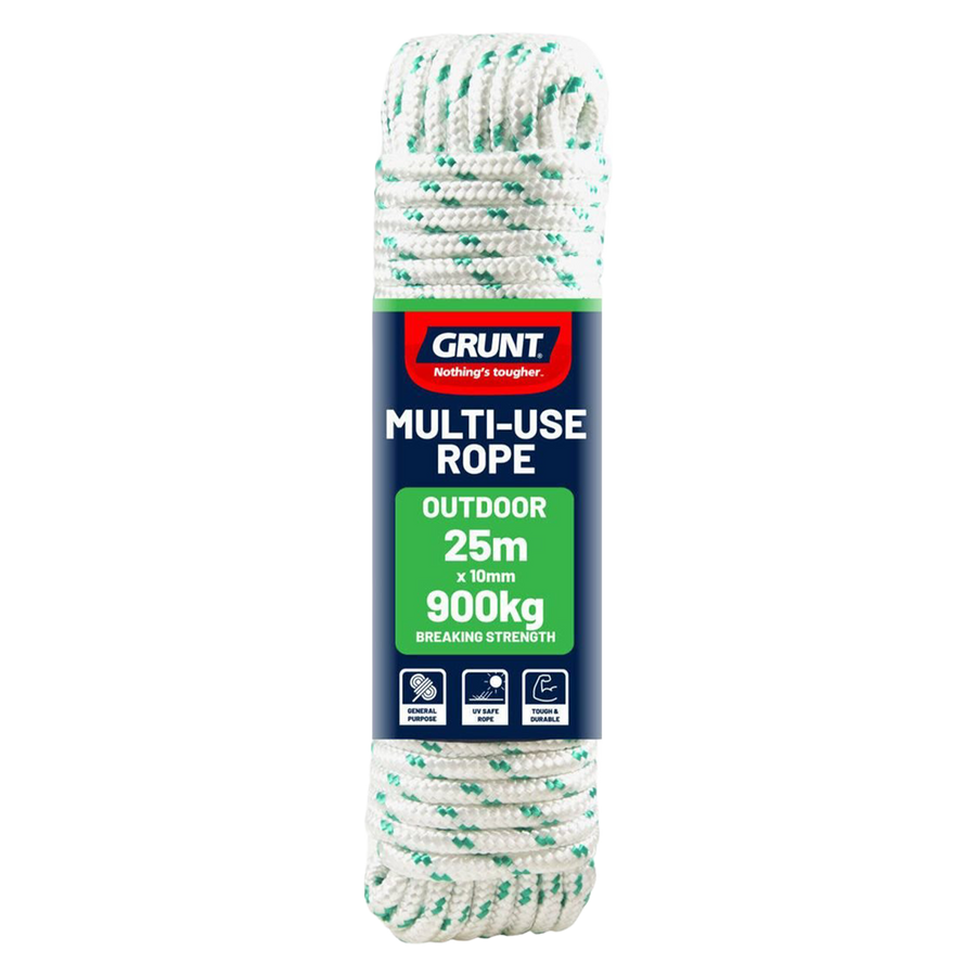 Grunt 10mm x 25m White and Green Braided Outdoor Rope 900kg