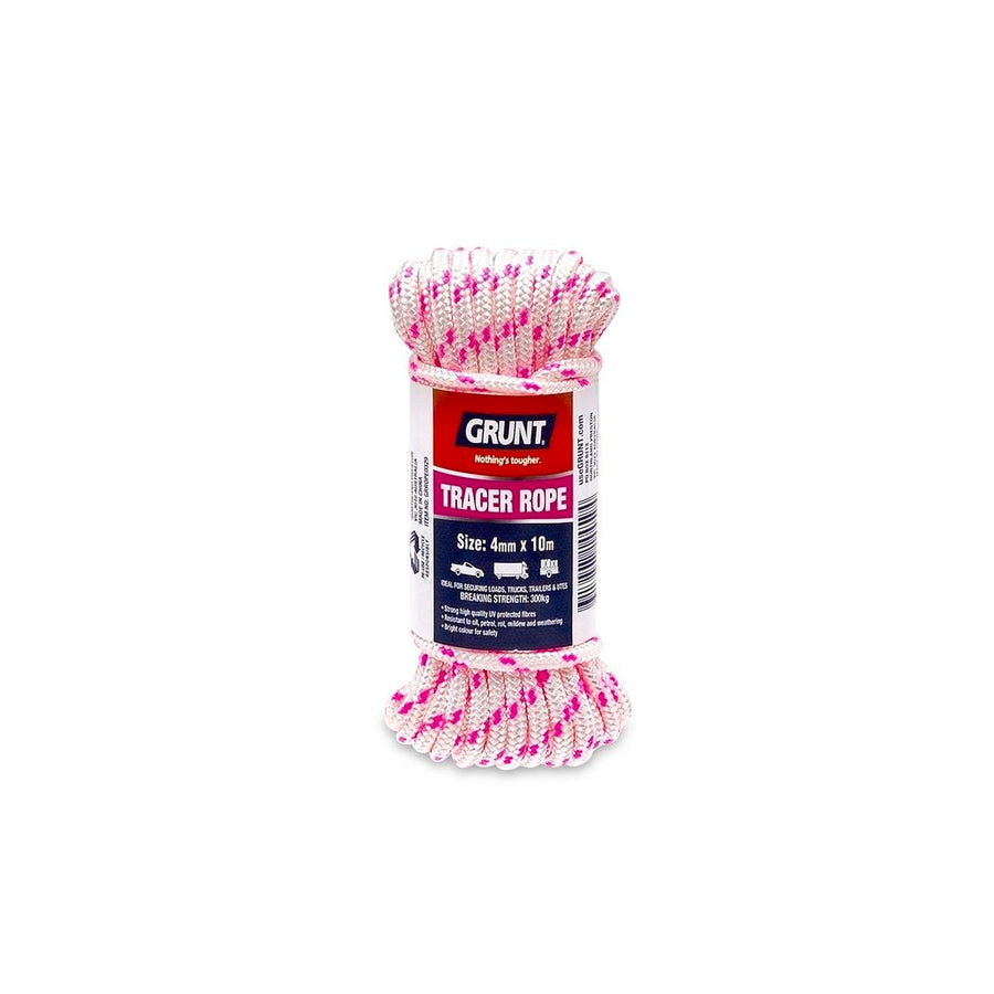 Grunt 4mm x 10m Safety Rope - White Pink Blue Tracer - Durable High Visibility - SuperSaverAU - view 1
