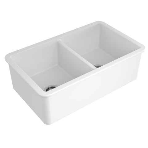 Turner Hastings Cuisine Double Bowl Fireclay Butler Sink - Gloss White, No Drainer - CUD85FS