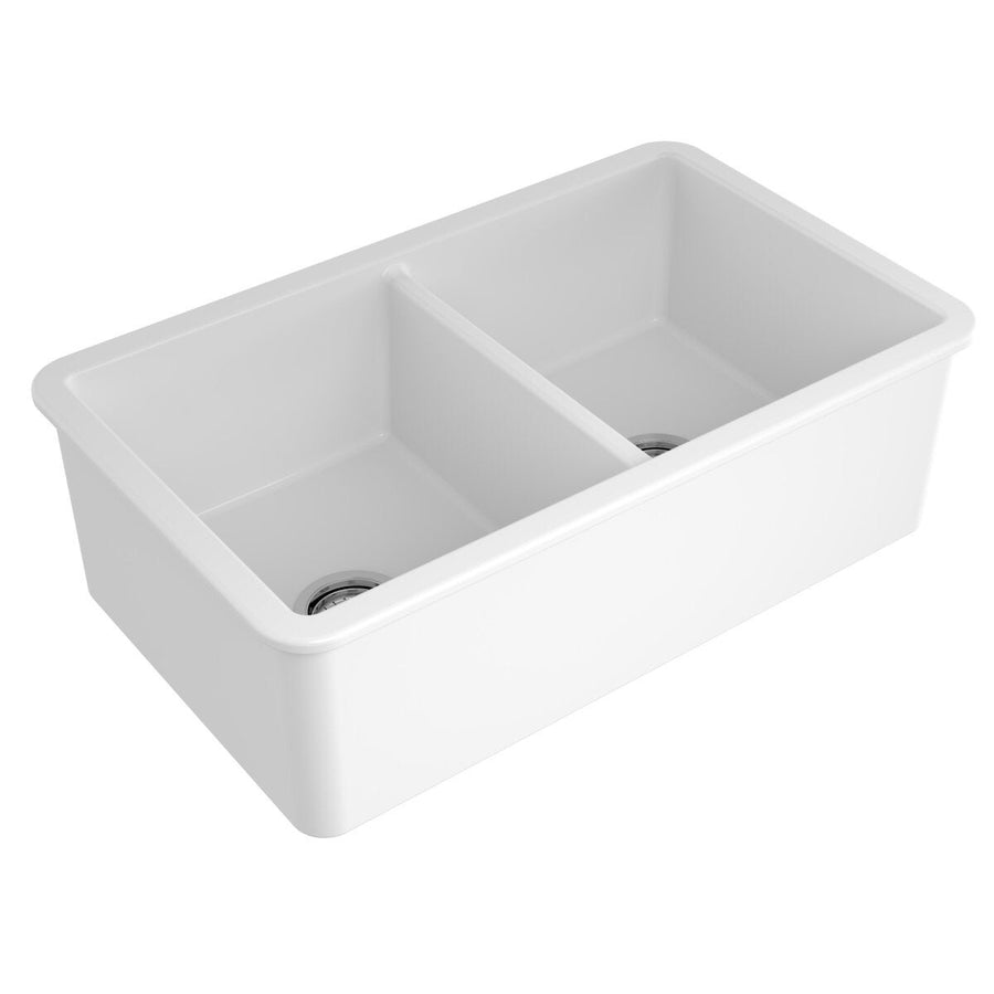 Turner Hastings Cuisine Double Bowl Fireclay Butler Sink - Gloss White, No Drainer - CUD85FS