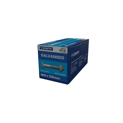 Zenith Hot Dip Galvanised Hex Head Bolts M10 x 120mm 25 Pack - SuperSaverAU - view 1