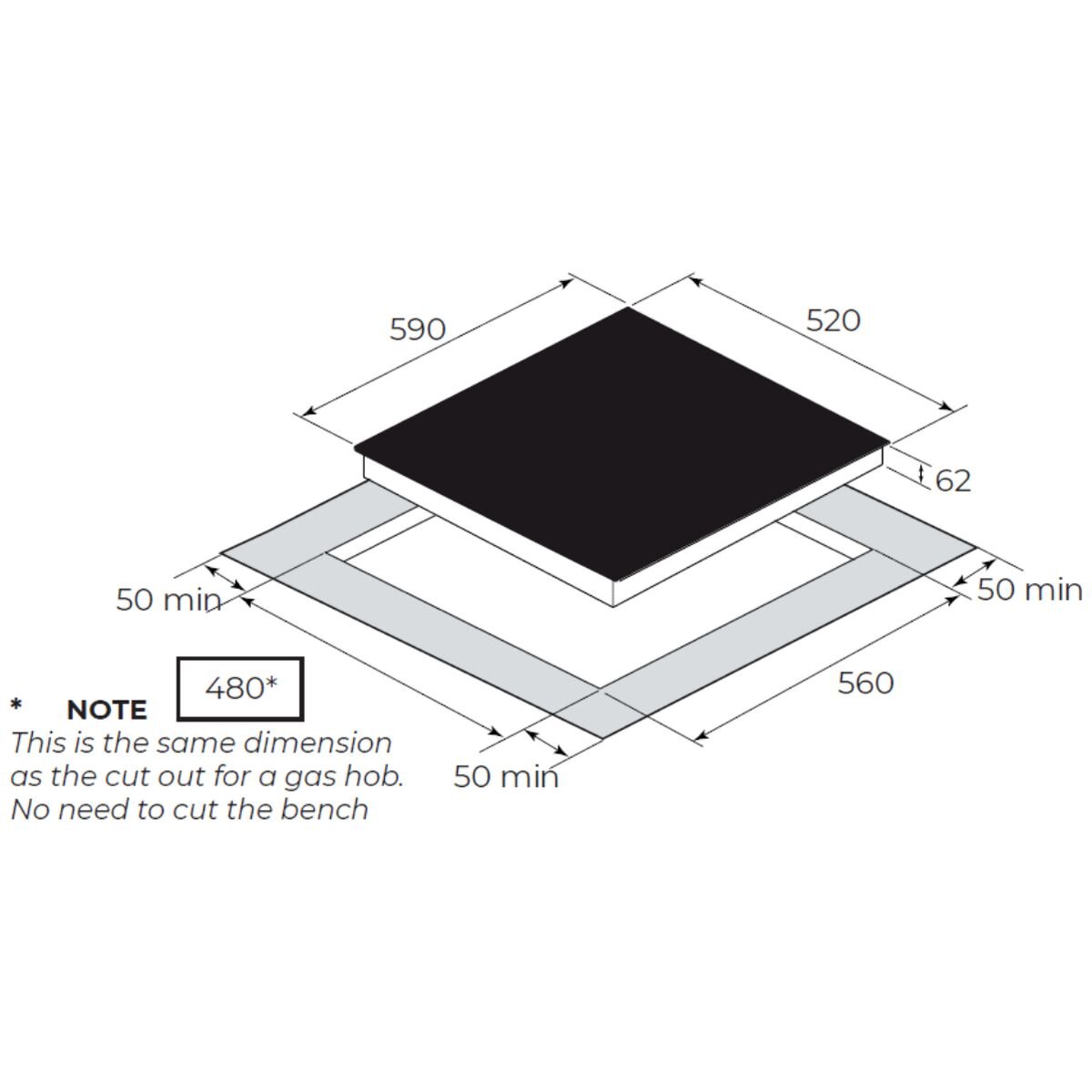 Emilia 60cm 4 zone induction cooktop - touch controls, boost, 9 power levels, child lock - EMIND64FIT
