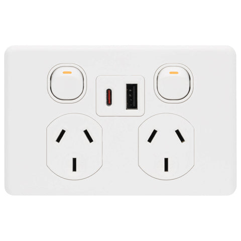 DETA White Matte X6 Double Power Point USB-A + USB-C PD20W Fast Charging 6259CMWH