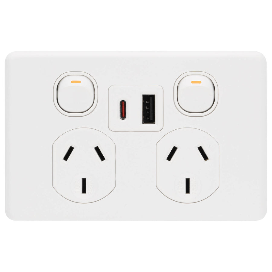 DETA White Matte X6 Double Power Point USB-A + USB-C PD20W Fast Charging 6259CMWH