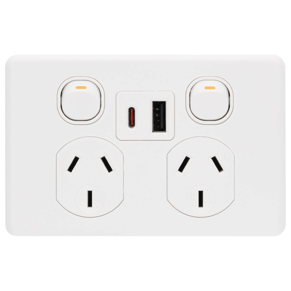 Deta Double Power Point x6 250mm White - USB A+C PD 20W Fast Charging - SuperSaverAU - view 1