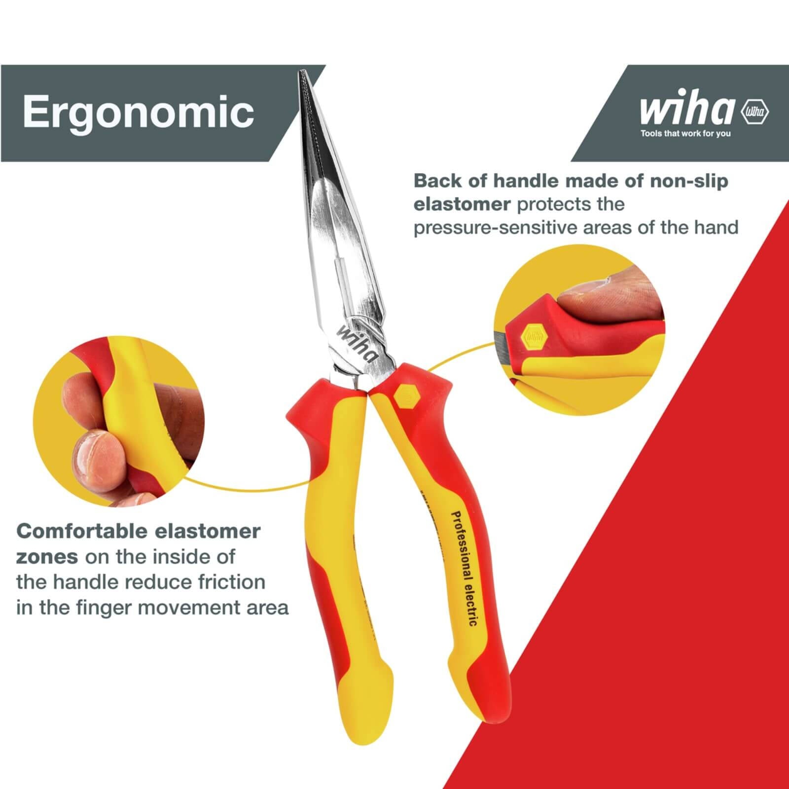 Wiha 200mm Long Nose VDE Pliers - 1000V Insulated, C70 Tool Steel, Straight Cut