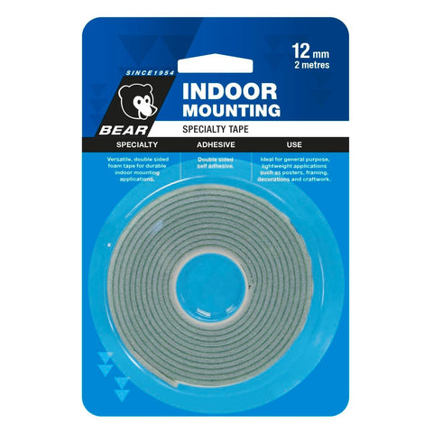 Bear Indoor Mounting Tape - 12mm x 2m - White Foam - Durable Adhesive - SuperSaverAU - view 1