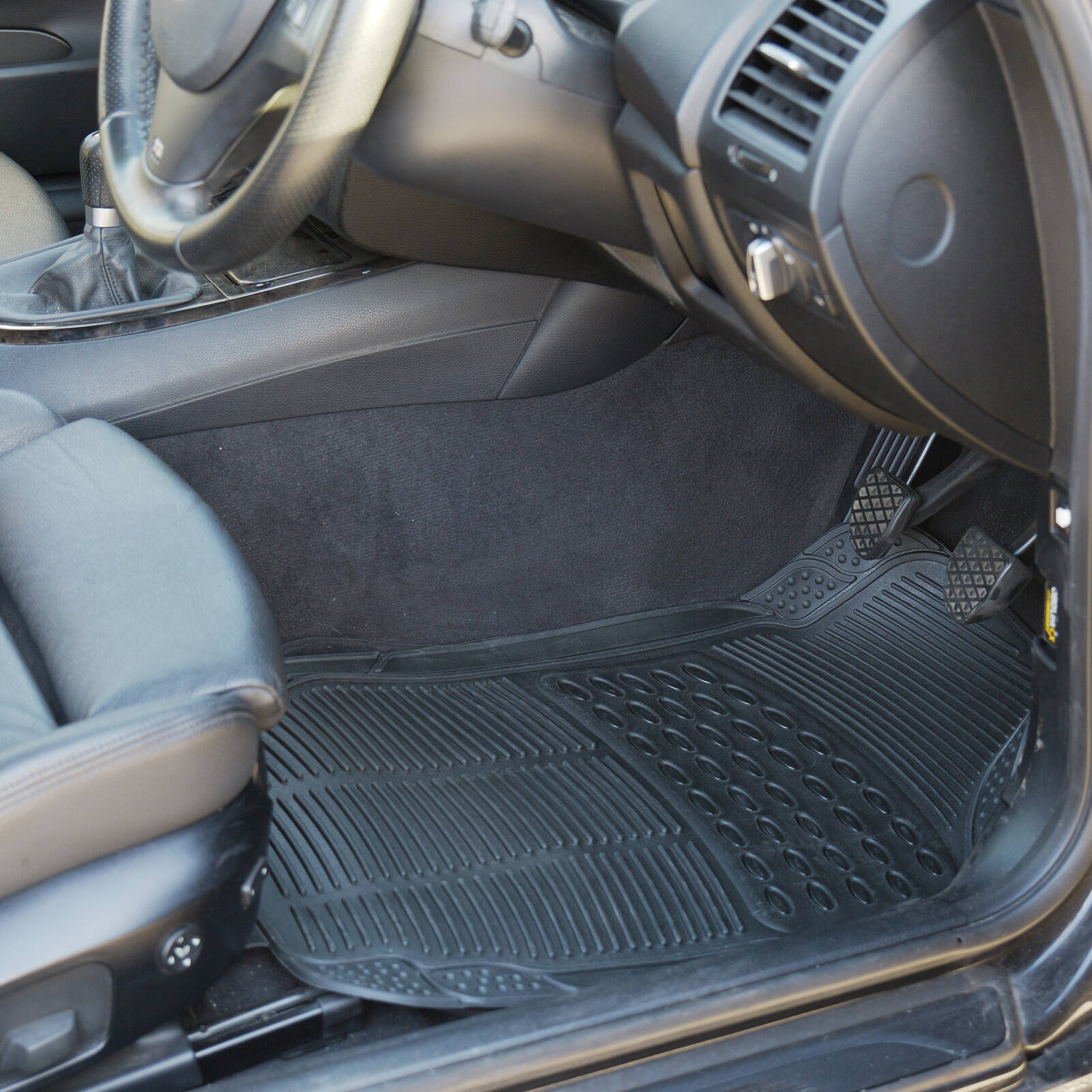All Set 430 x 705mm Black PVC Car Floor Mat 4 Piece with Anti-Slip Backing