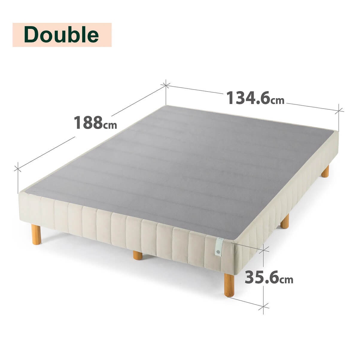 Zinus Double Upholstered Ensemble Bed Base - Beige, Steel Frame, Tool-Free Quick-Snap Setup - AU-FRBX-7BG-D