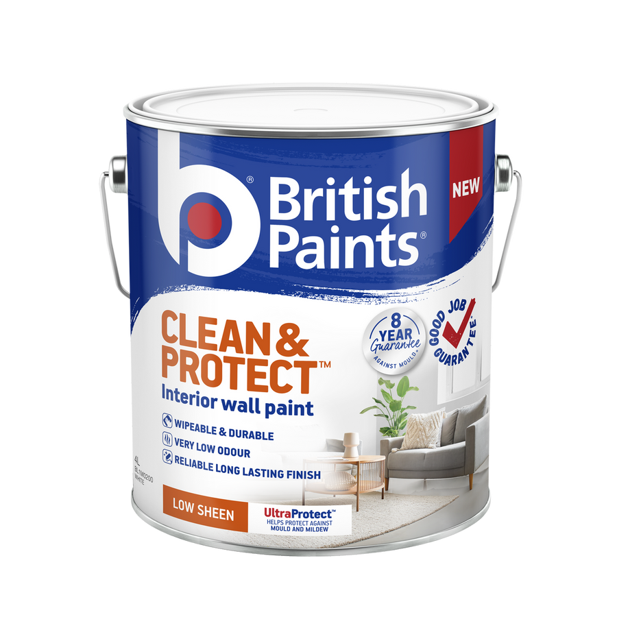 British Paints Clean and Protect Low Sheen Interior Paint 4L - White - Wipeable Finish - 8-Year Mould Guarantee - SuperSaverAU - view 1