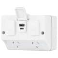 Deta Outdoor Double Power Point - IP54 - 2 Sockets - 3.4A USB - 115mm x 85mm x 83mm - SuperSaverAU - view 1