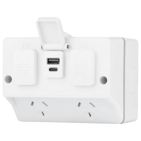 DETA Outdoor Double Power Point IP54 with 3.4A USB 6298B - Weather Resistant