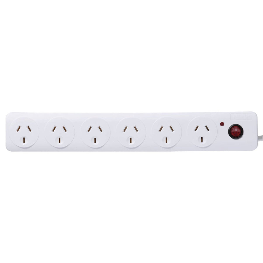 Click White 6 Outlet Surge Protected Powerboard 0.9m - Master Switch - SAA Approved - SuperSaverAU - view 1