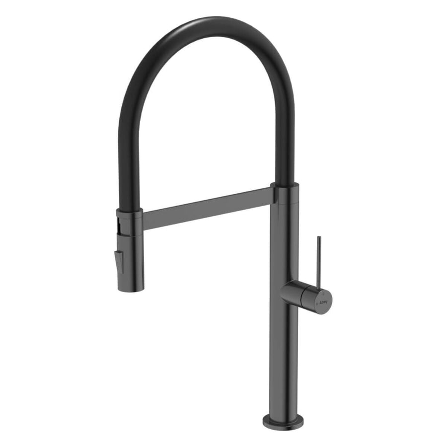 Abey 304 Chef pull out kitchen mixer tap - dual spray, black pearl finish, 5 star rating - KTA019-BP