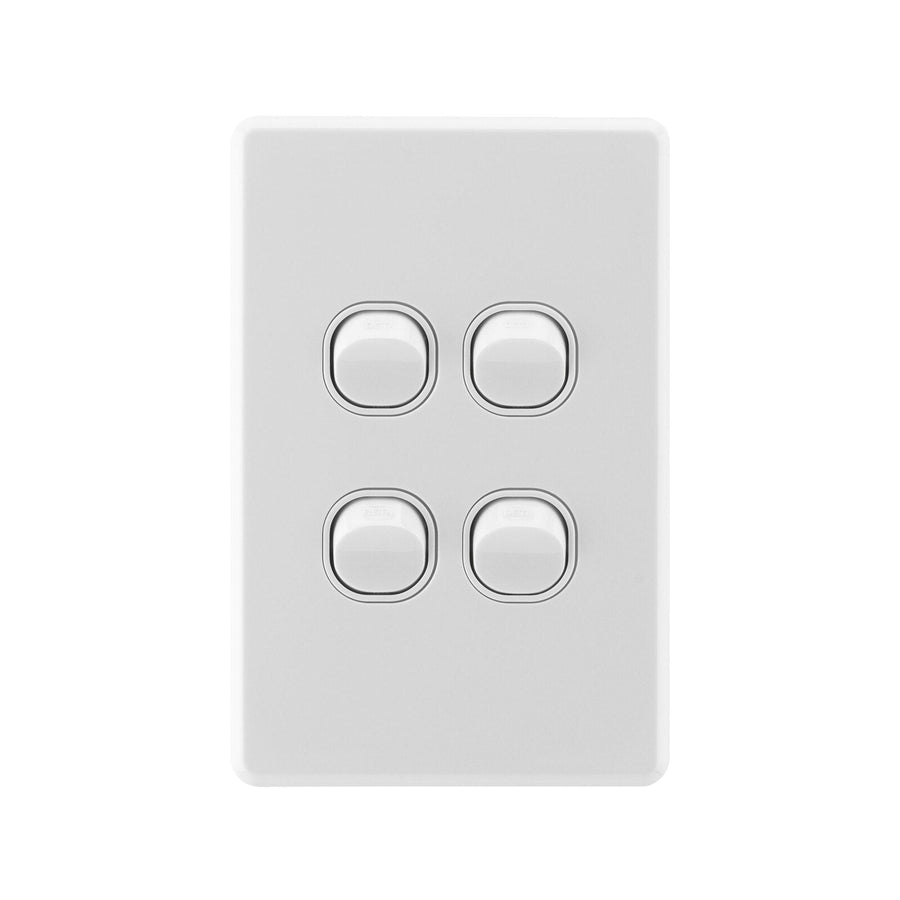Deta S Line Gloss White Quad Vertical Wall Switch Gloss White - SuperSaverAU - view 1