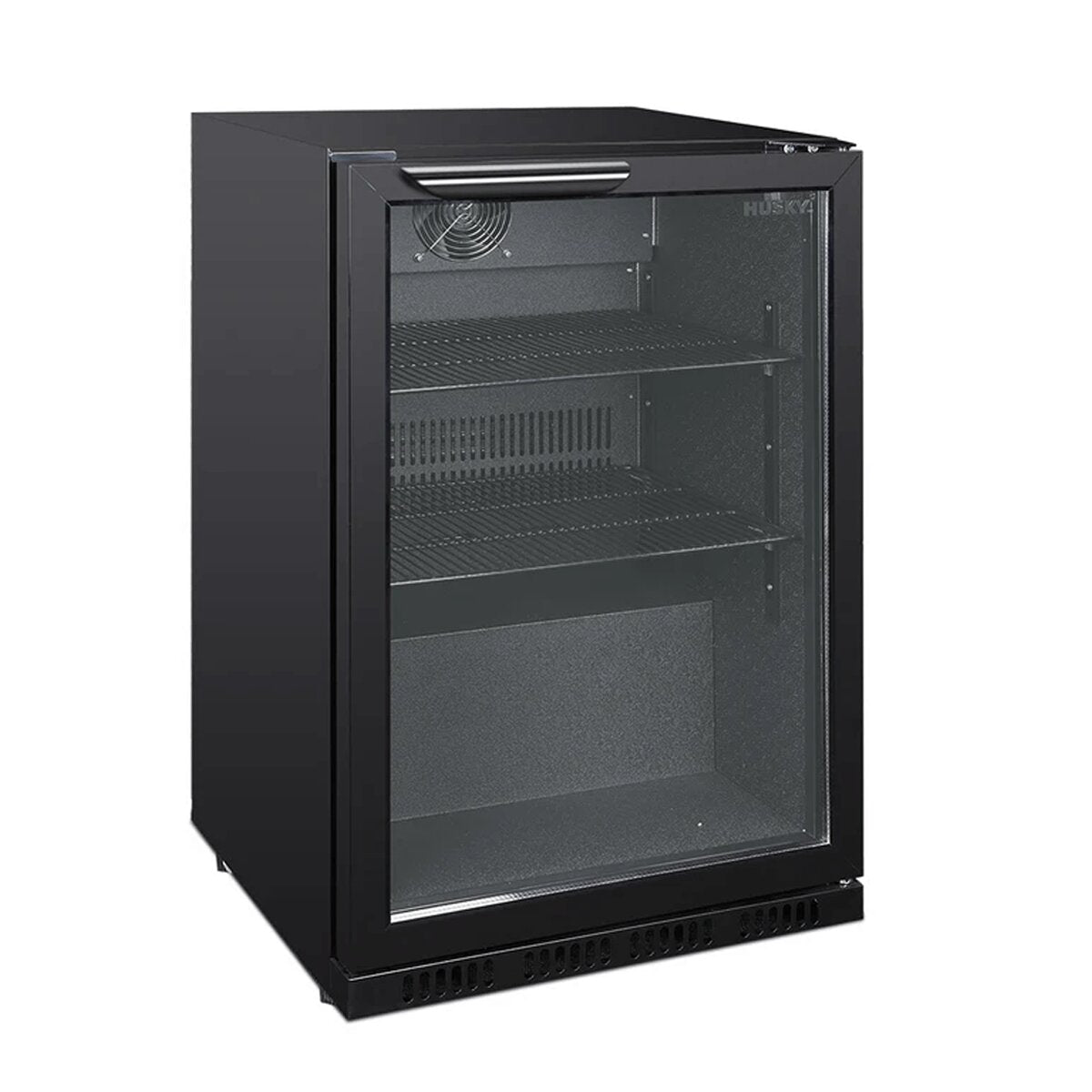 Husky 122L single door homebar drinks chiller - black, textured interior, chrome shelves - C1HHMBBKAU