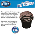 Glitz 60L Black Garbage Bags, 25 Pack, High-Density Polyethylene
