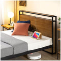Zinus Ironline Queen wood and metal bed frame - headboard shelf, built-in USB ports, brown - AU-IRPBHS-14Q