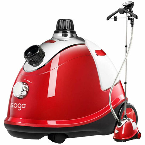 SOGA garment steamer - rotary on and off switch, thermostat and thermal fuse protection, red - GARMENTROUNDRED
