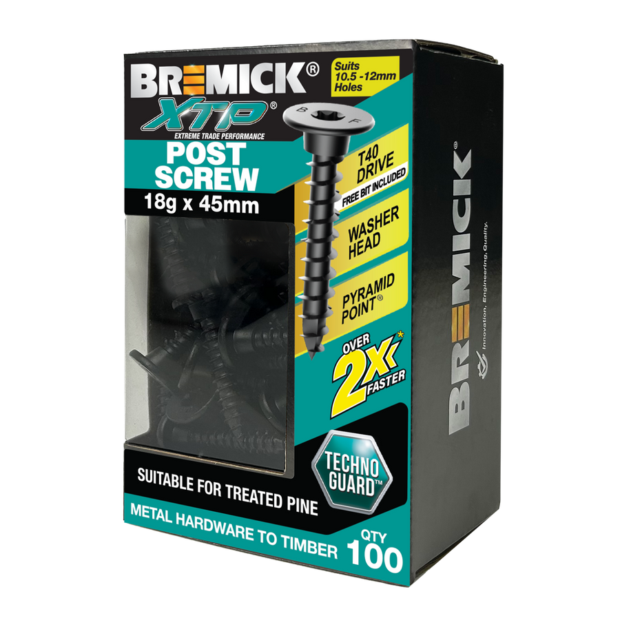 Bremick XTP Post Screw 18g x 45mm - Techno Guard Black - 100 Pack - T40 Drive - SuperSaverAU - view 1