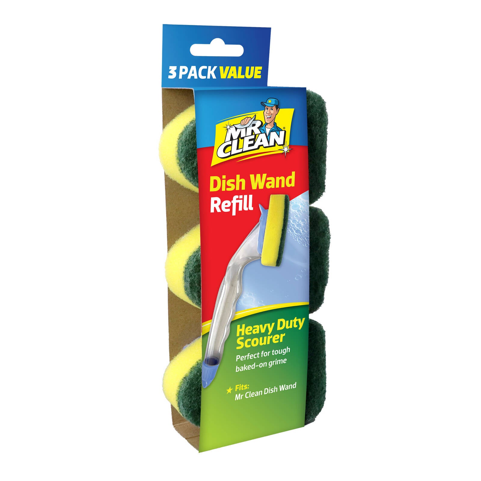 Mr Clean Heavy Duty Dish Wand Refills 3 Pack, Sponge Scourer & Scraper