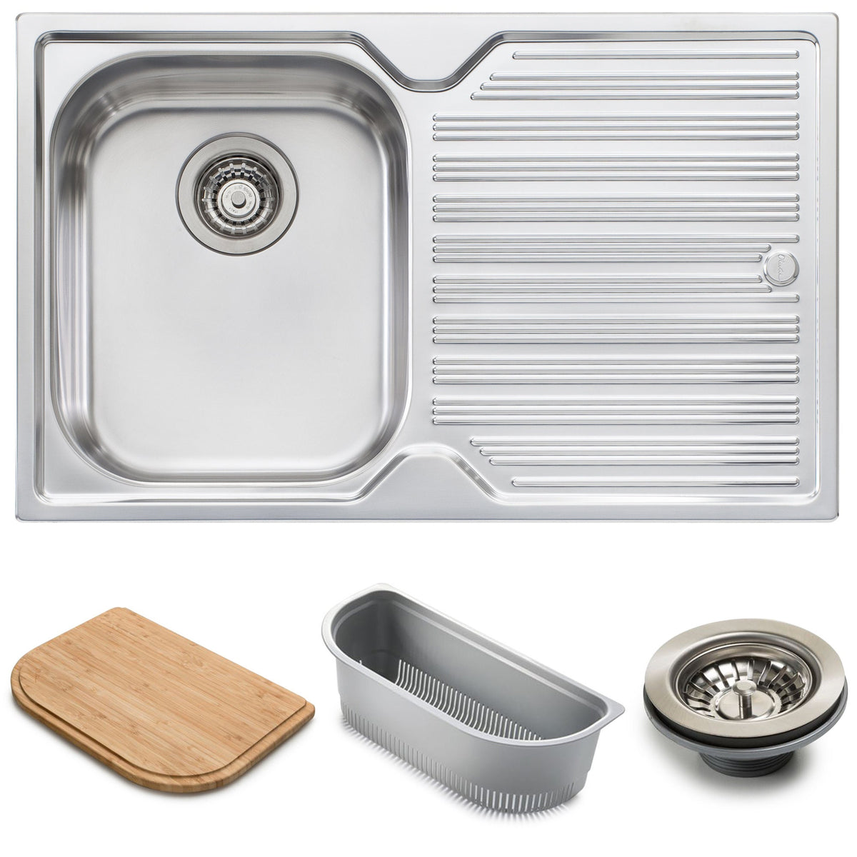 Oliveri Diaz single bowl topmount sink, right hand drainer - 304 stainless steel, Australian made - DZ121NTH