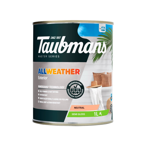 Taubmans 1L Neutral Semi Gloss All Weather Exterior Paint Water Based UV Resistant
