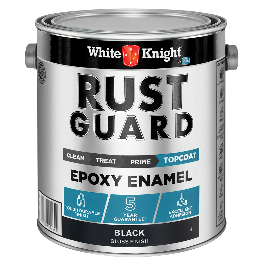 White Knight Rust Guard 4L Black Gloss Epoxy Enamel Metal Paint Tintable