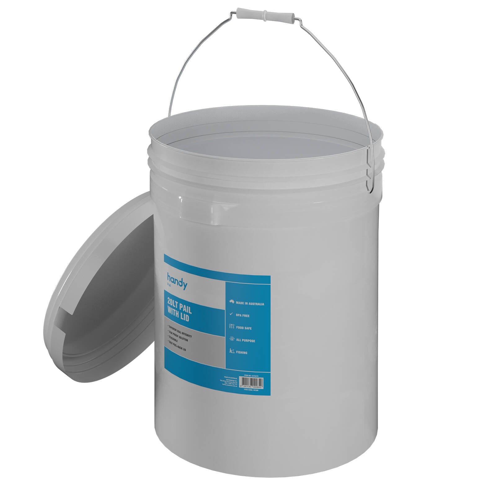 Handy 20L Pail Bucket with Lid, White Plastic