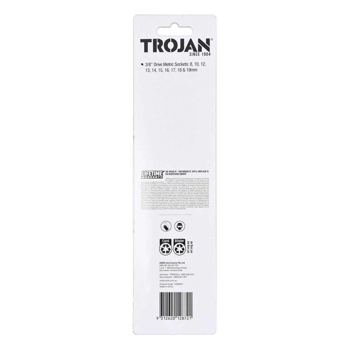 Trojan 10 Piece Socket Rail Set 3/8" - Metric Chrome Vanadium Sockets - SuperSaverAU - view 4